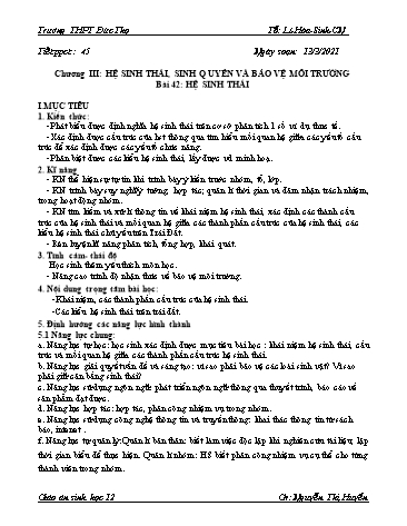 Giáo án Sinh học 12 - Tiết 45, Bài 42: Hệ sinh thái - Nguyễn Thị Huyền