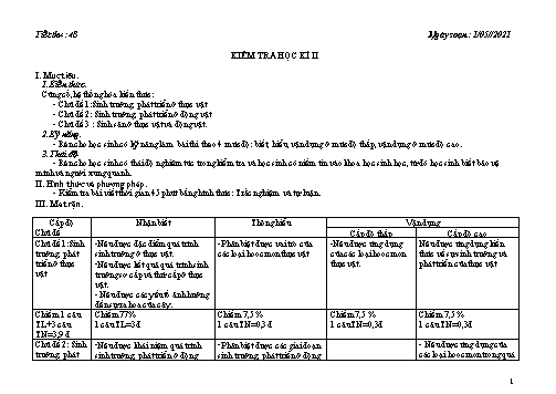 Giáo án Sinh học 12 - Tiết 48: Kiểm tra học kì II - Năm học 2020-2021
