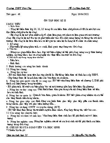 Giáo án Sinh học 12 - Tiết 48: Ôn tập học kì II - Nguyễn Thị Huyền