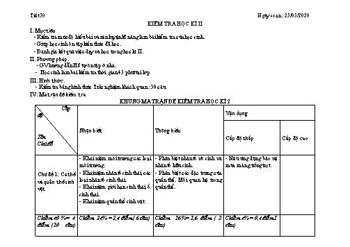 Giáo án Sinh học 12 - Tiết 50: Kiểm tra học kì II - Năm học 2019-2020