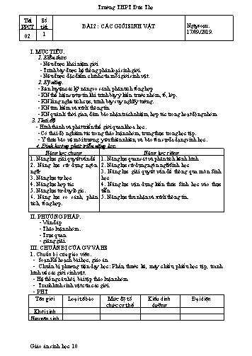 Giáo án Sinh học Lớp 10 - Tiết 2, Bài 2: Các giới sinh vật - Năm học 2019-2020 - Trường THPT Đức Thọ
