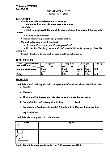 Giáo án Tin học 10 - Tiết 16: Bài kiểm tra 1 tiết - Năm học 2019-2020