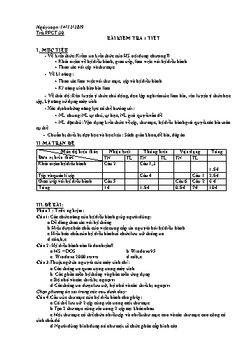 Giáo án Tin học 10 - Tiết 30: Bài kiểm tra 1 tiết - Năm học 2019-2020