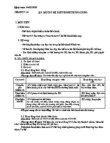 Giáo án Tin học 10 - Tiết 34, Bài 13: Một số hệ điều hành thông dụng - Năm học 2019-2020