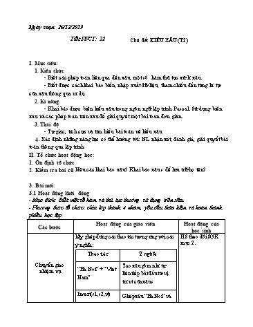 Giáo án Tin học Lớp 11 - Tiết 32: Kiểu xâu (Tiết 2) - Năm học 2019-2020