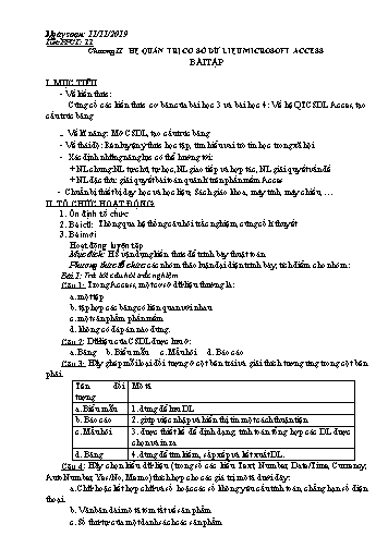 Giáo án Tin học Lớp 12 - Tiết 11 - Năm học 2019-2020