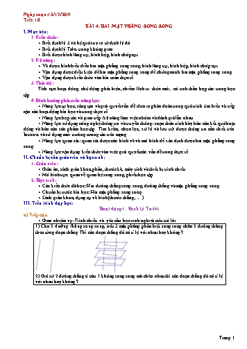Giáo án Toán Lớp 11 - Tiết 18, Bài 4: Hai mặt phẳng song song (Tiết 2) - Năm học 2019-2020
