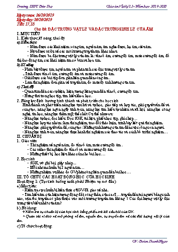 Giáo án Vật lí 12 - Tiết 17,18: Đặc trưng vật lý và đặc trưng sinh lý của âm - Năm học 2019-2020 - Đoàn Thanh Ngọc