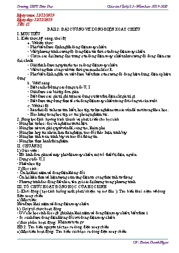 Giáo án Vật lí 12 - Tiết 21+22+23 - Năm học 2019-2020 - Đoàn Thanh Ngọc Giáo án Vật lí 12 - Tiết 21+22+23 - Năm học 2019-2020 - Đoàn Thanh Ngọc