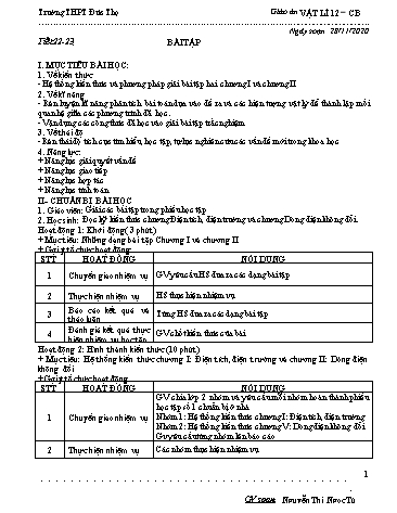 Giáo án Vật lí 12 - Tiết 22+23: Bài tập - Năm học 2020-2021 - Nguyễn Thị Ngọc Tú
