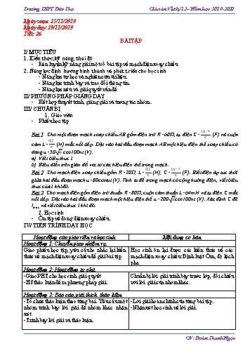 Giáo án Vật lí 12 - Tiết 26+27 - Năm học 2019-2020 - Đoàn Thanh Ngọc Giáo án Vật lí 12 - Tiết 26+27 - Năm học 2019-2020 - Đoàn Thanh Ngọc
