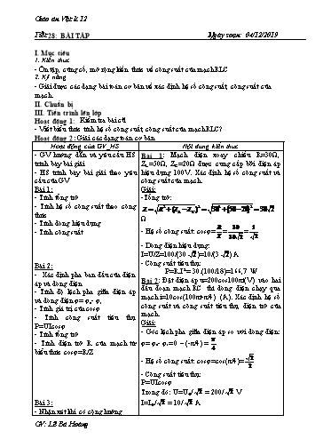 Giáo án Vật lí 12 - Tiết 28-31: Bài tập + Các loại máy điện - Năm học 2019-2020 - Lê Bá Hoàng