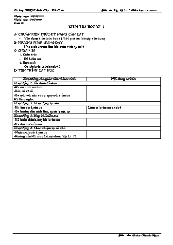 Giáo án Vật lí 12 - Tiết 65: Kiểm tra học kì II - Năm học 2019-2020 - Đoàn Thanh Ngọc