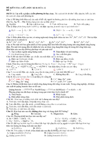 2 Đề kiểm tra giữa học kì II Hóa học 12 (Có đáp án)