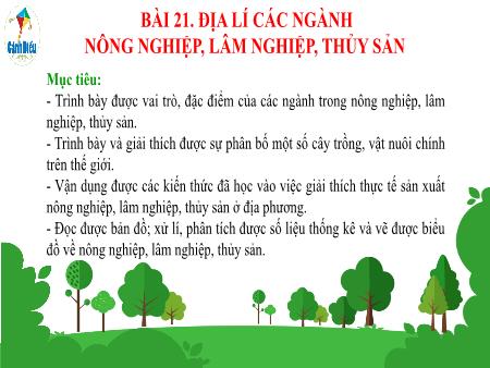 Bài giảng Địa lí 10 (Cánh diều) - Bài 21: Địa lí các ngành nông nghiệp, lâm nghiệp, thủy sản