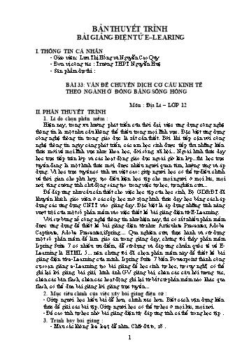 Bài giảng E-learning Địa lí 12 - Bài 33: Vấn đề chuyển dịch cơ cấu kinh tế theo ngành ở Đồng bằng sông Hồng - Lưu Thị Hồng