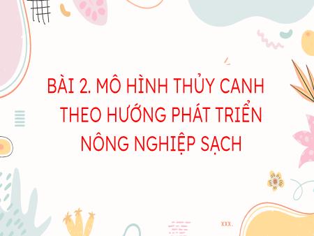 Bài giảng Sinh học 11 (Kết nối tri thức) - Bài 2: Mô hình thủy canh theo hướng phát triển nông nghiệp sạch
