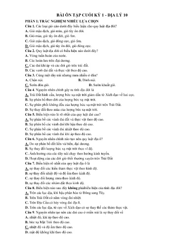 Bài tập ôn tập cuối kì I Địa lí 10