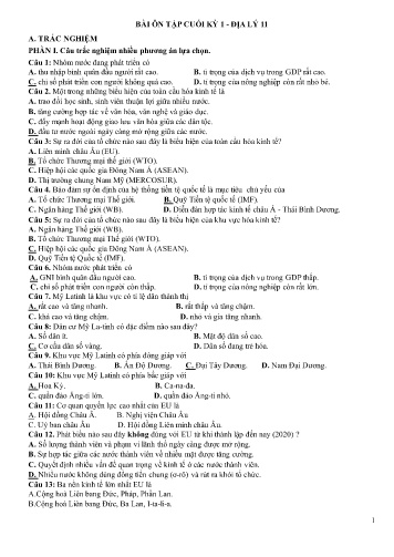 Bài tập ôn tập cuối kì I Địa lí 11