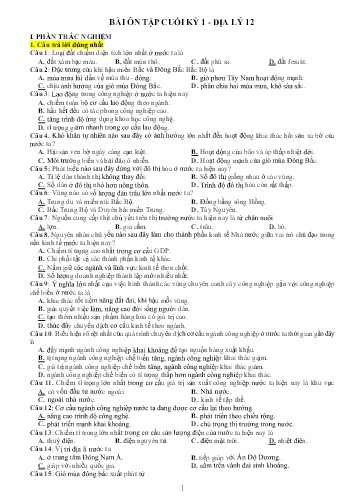 Bài tập ôn tập cuối kì I Địa lí 12