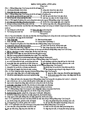 Câu hỏi ôn tập Địa lí 12 - Bài: Đồng bằng sông Cửu Long