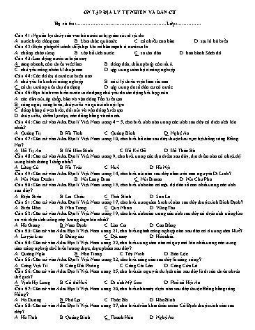 Câu hỏi ôn tập Địa lí 12 - Bài: Ôn tập Địa lí tự nhiên và dân cư