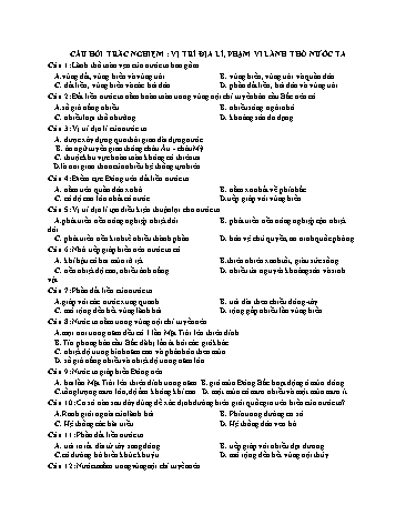 Câu hỏi ôn tập Địa lí 12 (Kết nối tri thức) - Bài: Vị trí địa lí, phạm vi lãnh thổ nước ta