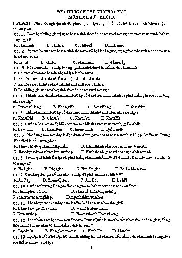 Đề cương ôn tập cuối học kì I Lịch sử 10