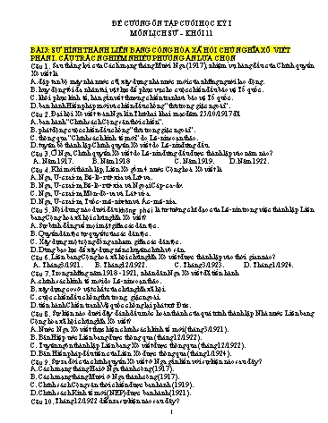 Đề cương ôn tập cuối học kì I Lịch sử 11