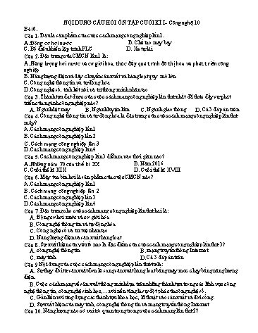 Đề cương ôn tập cuối học kì II Công nghệ 10