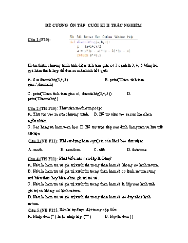 Đề cương ôn tập cuối học kì II Tin học 10