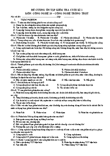 Đề cương ôn tập cuối kì I Công nghệ 10