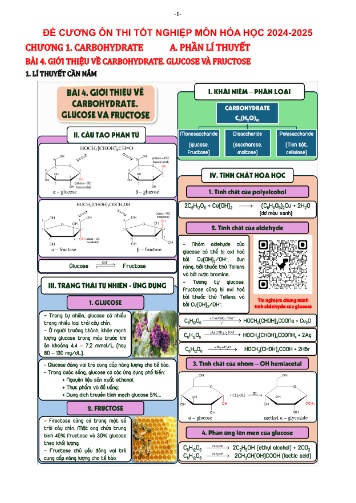 Đề cương ôn thi tốt nghiệp Hóa học 12 - Chương 2: Carbohydrate - Năm học 2024-2025