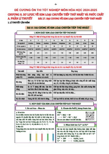Đề cương ôn thi tốt nghiệp Hóa học 12 - Chương 8: Sơ lược về kim loại chuyển tiếp thứ nhất và phức nhất - Năm học 2024-2025