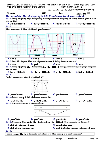 Đề kiểm tra giữa học kì II Toán 10 - Mã đề 001 - Năm học 2023-2024 - Trường THPT Nguyễn Bỉnh Khiêm (Có đáp án)
