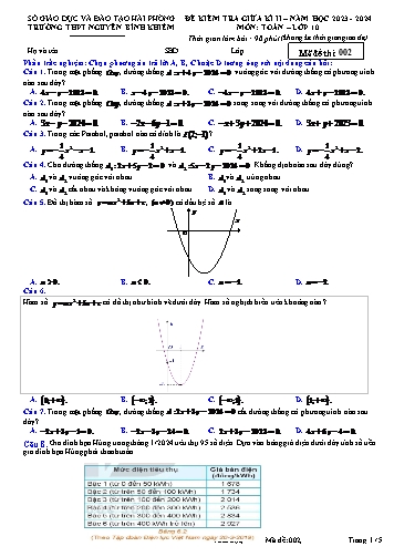 Đề kiểm tra giữa học kì II Toán 10 - Mã đề 002 - Năm học 2023-2024 - Trường THPT Nguyễn Bỉnh Khiêm