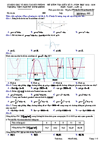 Đề kiểm tra giữa học kì II Toán 10 - Mã đề 003 - Năm học 2023-2024 - Trường THPT Nguyễn Bỉnh Khiêm (Có đáp án)