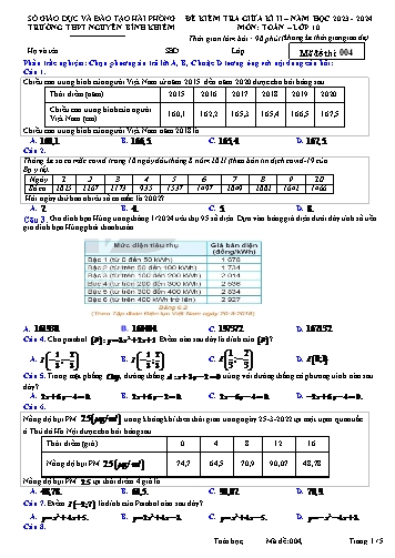Đề kiểm tra giữa học kì II Toán 10 - Mã đề 004 - Năm học 2023-2024 - Trường THPT Nguyễn Bỉnh Khiêm