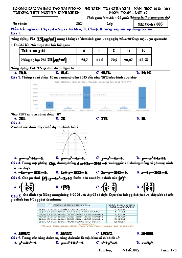 Đề kiểm tra giữa học kì II Toán 10 - Mã đề 005 - Năm học 2023-2024 - Trường THPT Nguyễn Bỉnh Khiêm (Có đáp án)