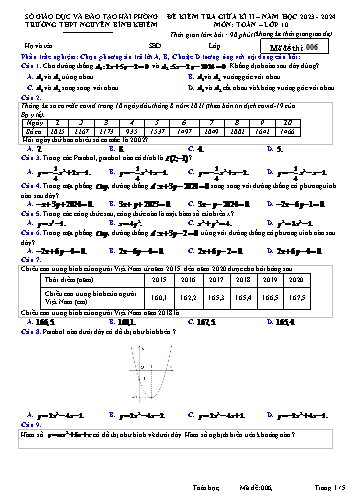 Đề kiểm tra giữa học kì II Toán 10 - Mã đề 006 - Năm học 2023-2024 - Trường THPT Nguyễn Bỉnh Khiêm