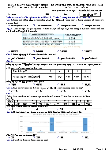 Đề kiểm tra giữa học kì II Toán 10 - Mã đề 007 - Năm học 2023-2024 - Trường THPT Nguyễn Bỉnh Khiêm (Có đáp án)