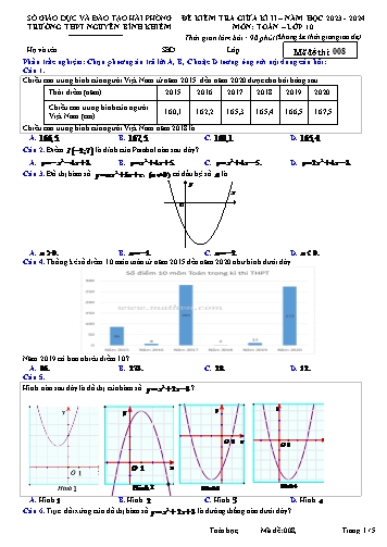 Đề kiểm tra giữa học kì II Toán 10 - Mã đề 008 - Năm học 2023-2024 - Trường THPT Nguyễn Bỉnh Khiêm