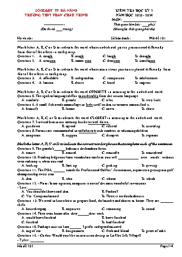 Đề kiểm tra học kì I môn Tiếng Anh Lớp 12 - Mã đề 101 - Năm học 2023-2024 - Sở GD&ĐT Đà Nẵng