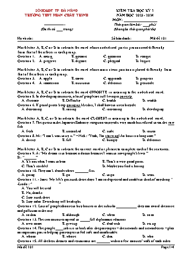 Đề kiểm tra học kì I Tiếng Anh 12 - Mã đề 101 - Năm học 2023-2024 - Sở GD&ĐT Đà Nẵng