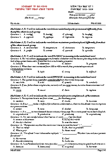 Đề kiểm tra học kì I Tiếng Anh Lớp 12 - Mã đề 000 - Năm học 2023-2024 - Trường THPT Phan Châu Trinh (Có đáp án)