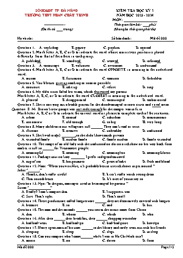 Đề kiểm tra môn Tiếng Anh 12 - Mã 000 - Năm học 2023-2024 - Trường THPT Phan Châu Trinh (Có đáp án)