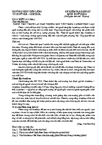 Đề kiểm tra Ngữ văn 10 - Đề 2 - Trường THPT Tiên Lãng (Có đáp án)
