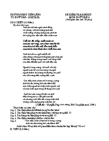 Đề kiểm tra Ngữ văn 10 - Đề 3 - Trường THPT Tiên Lãng (Có đáp án)