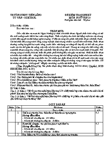 Đề kiểm tra Ngữ văn 10 - Đề 4 - Trường THPT Tiên Lãng (Có đáp án)