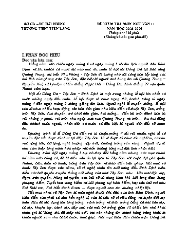 Đề kiểm tra Ngữ văn 11 - Đề 4 - Năm học 2023-2024 - Trường THPT Tiên Lãng (Có đáp án)